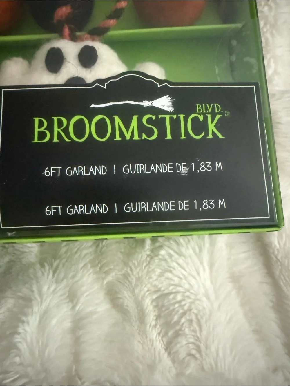 Broomstick Blvd- Halloween Felt Garland -ghosts, pumpkins,bats, pom-poms 6ft NIB